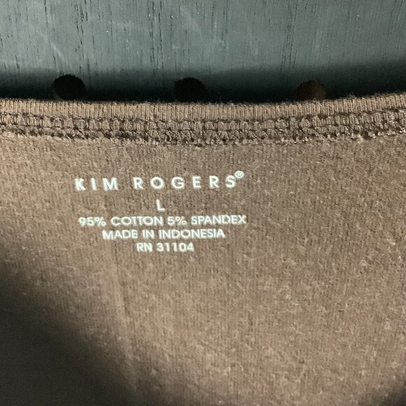 Kim Rogers Women's V-Neck Shirt Short Sleeve Size L Brown & White Cotton Blend - Picture 10 of 10